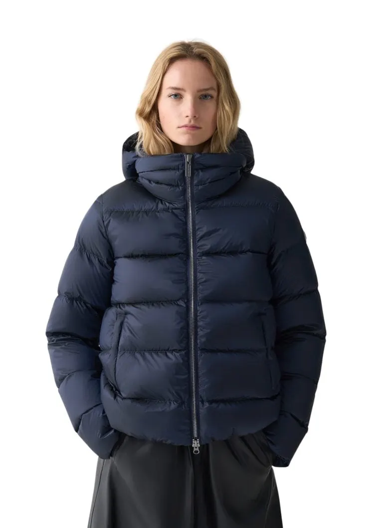 Down Jacket With Detachable Hood - Navy Blue