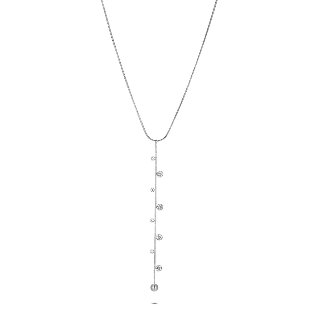 Halsketting in edelstaal, hangend met zirkonia