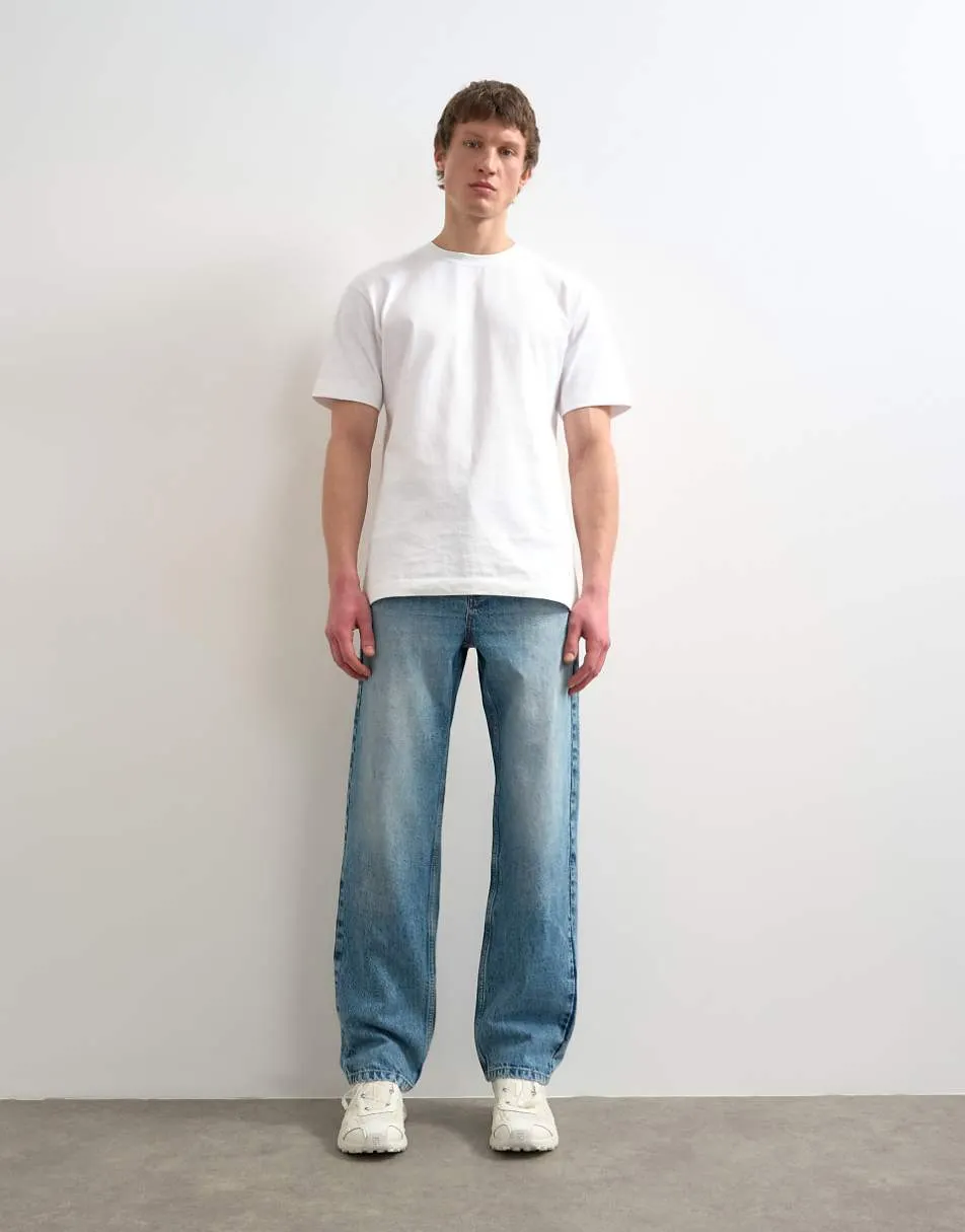 Topman rigid straight jean in mid wash