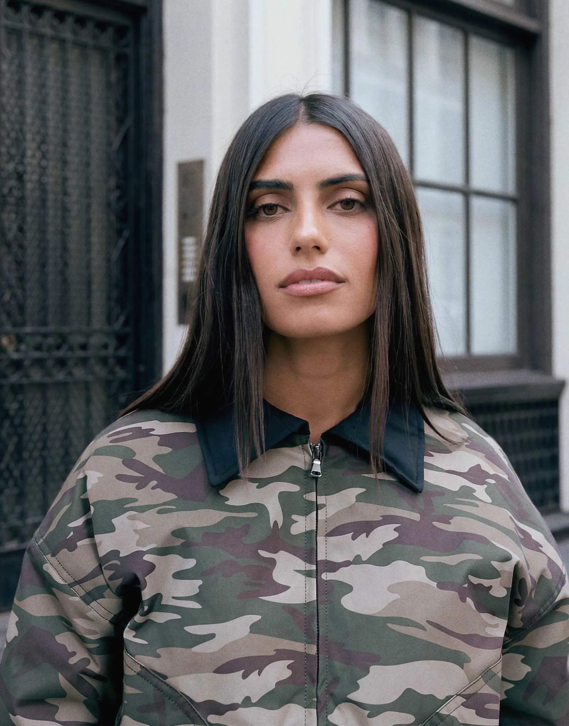 Lioness exclusive Hudson collar detail cropped bomber jacket in camo