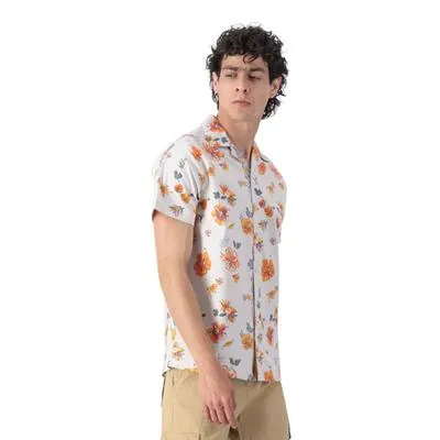 Camisa Hummo Hombre Casual Fullprint Flores Amarillas
