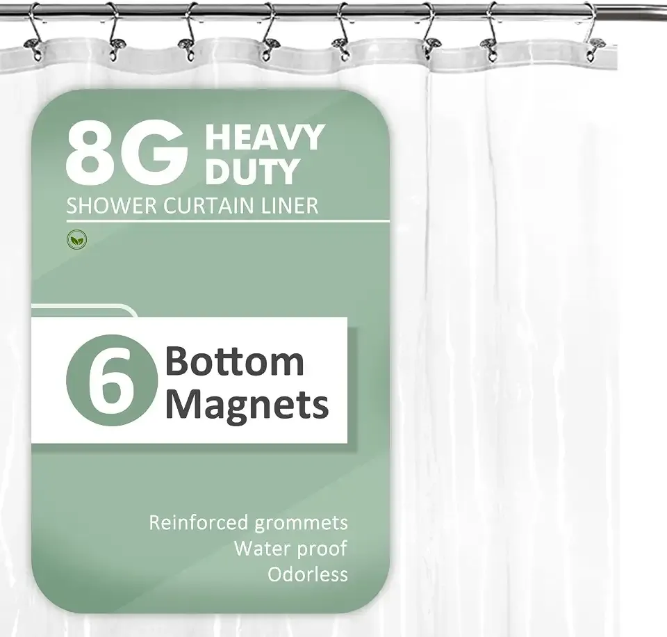 Barossa Design Extra Long Shower Curtain or Liner 84 Inch, Clear, 72x84 | 6 Bottom Magnets, 8G Heavy Duty PEVA, Waterproof, PVC Free, Metal Grommets, 72 x 84 Inches for Xlong Bathroom