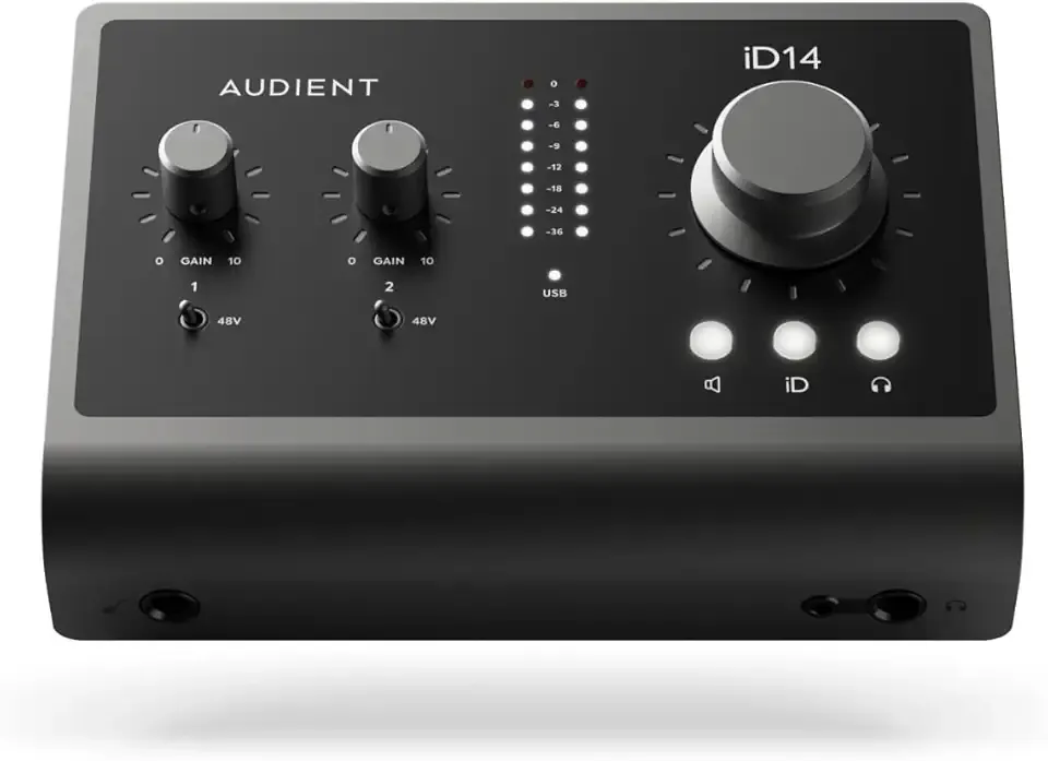 Audient Audio Interface iD14 MKII, 2 Class-A Microphone Preamps (High Performance USB Audio Interface, USB-C Connector, Monitor Mix and Monitor Panning Function, 2 Headphone Outputs), Black