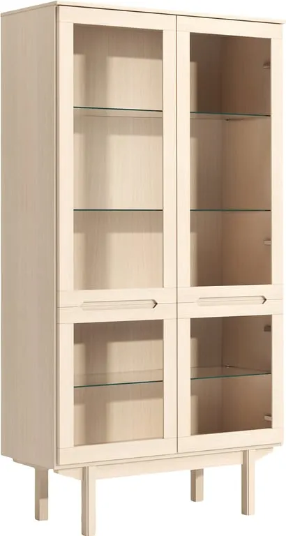 Editions by Skovby vitrineskap 327 98 x 41, H 182 cm, 4-dørs vitrine med lys, hvitoljet eik