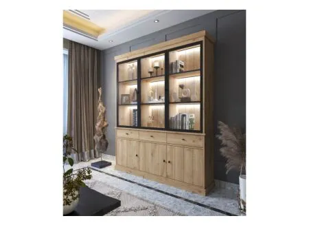 Vitrinekast Valencia 182cm - melamine - lichte eik