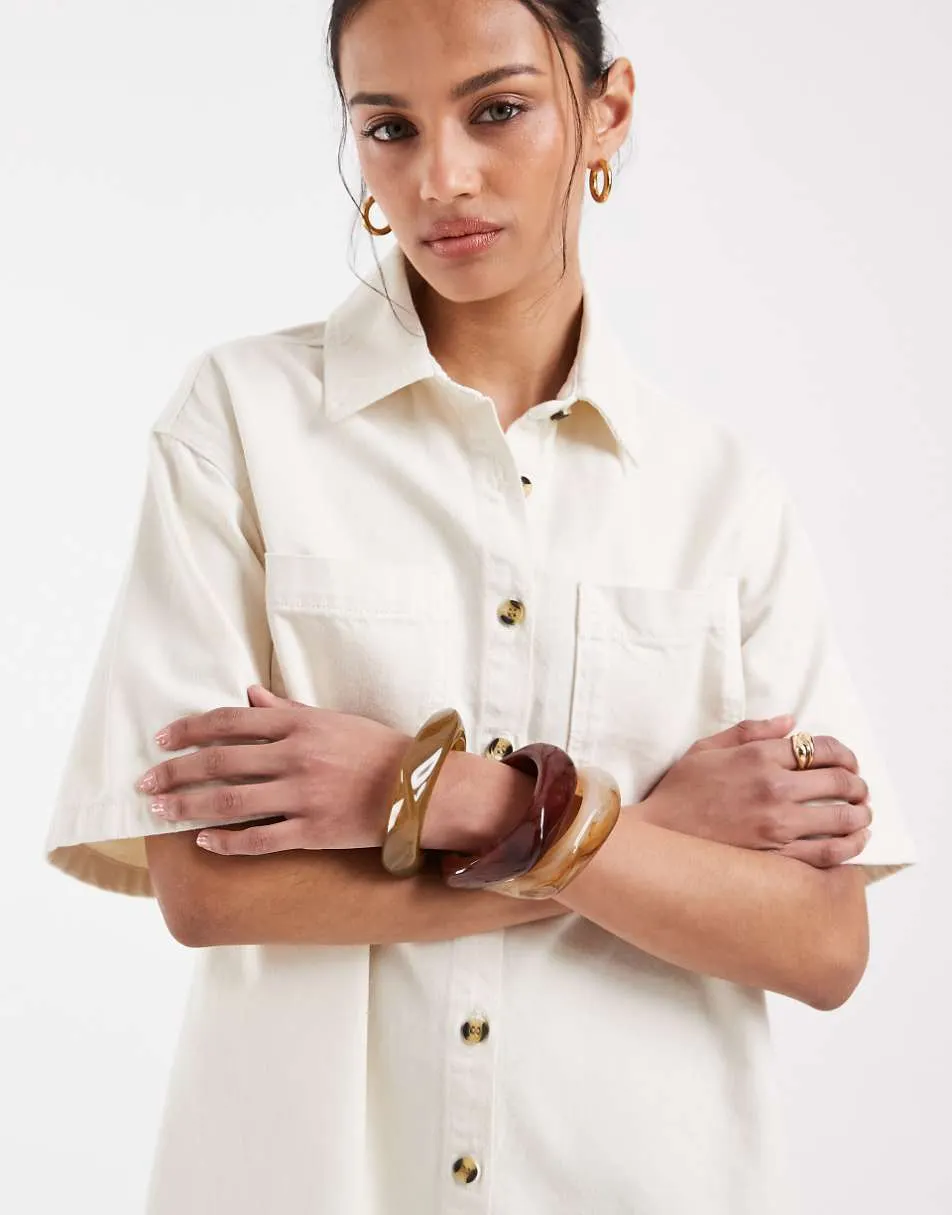 ASOS DESIGN denim boxy shirt dress with pocket detail in ecru