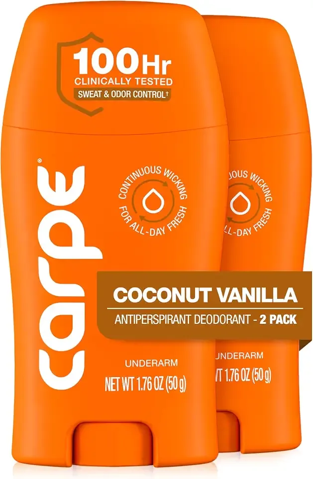 Carpe 100-Hour Antiperspirant Deodorant for Women - Coconut Vanilla | Dermatologist Tested - 100 Hr Sweat & Odor Control - Free from Baking Soda & Parabens - Clinical Strength Deodorant - 2 Pack