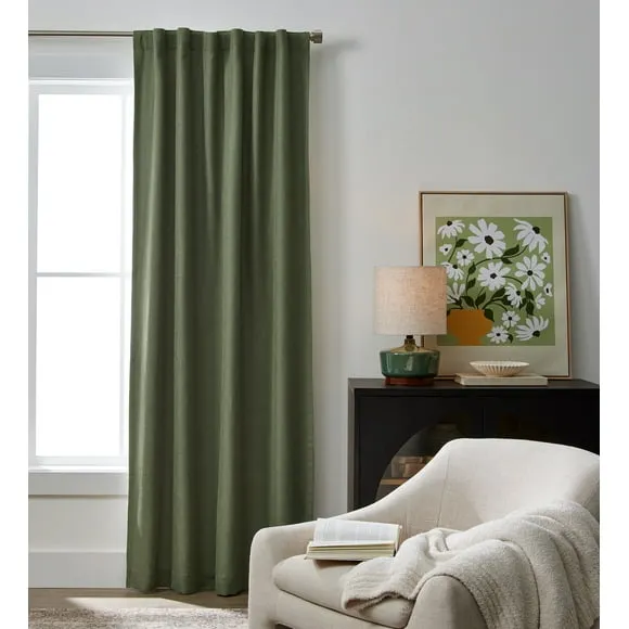 Better Homes & Gardens 100% Blackout Linen Blend Single Curtain, 50x84, Dark Cilantro