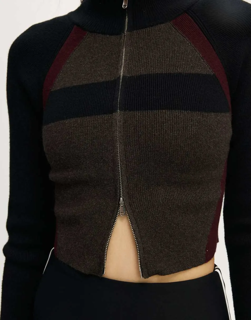 Cotton On Active spliced knit zip through in black