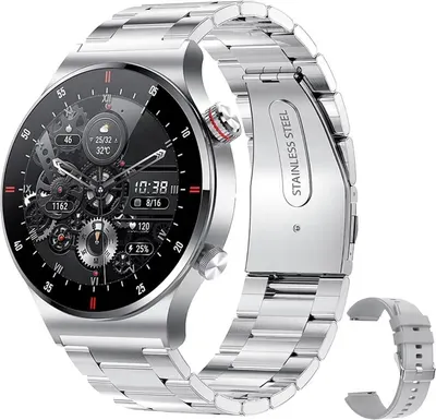 Herren Smartwatch 1,28 Zoll Smartwatch IP67 Wasserdichte Sportuhr BT5.1 Smartwatch Fitn Traer Multifunktionale Uhr Kompatibel mit Android5.0/iOS10.0, Herren , silber