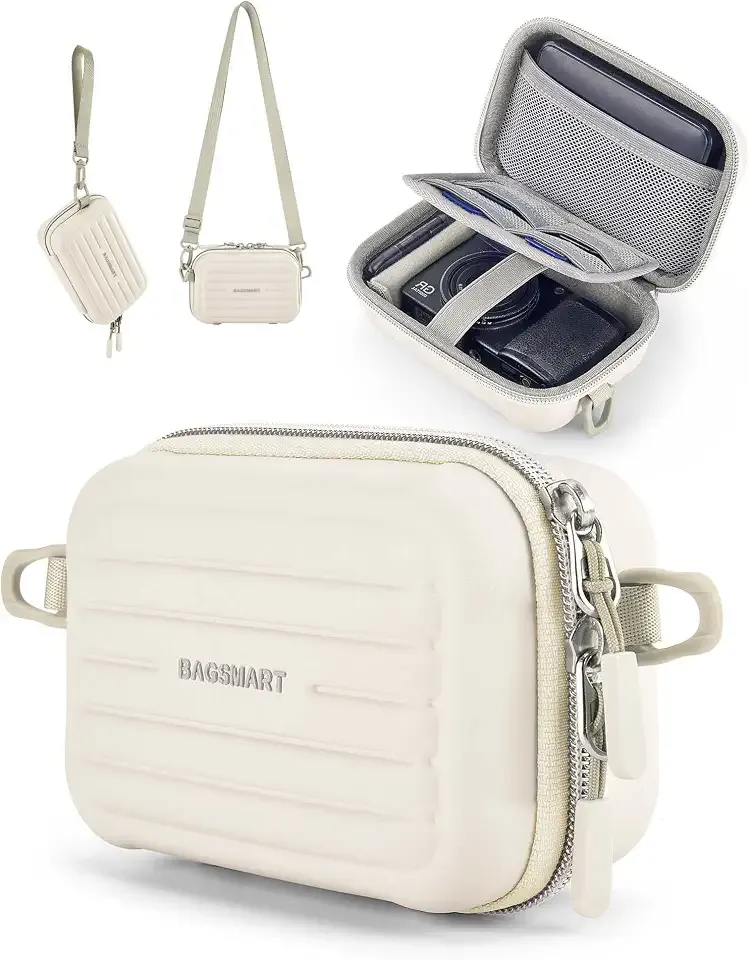 BAGSMART Digital Camera Case, Small Camera Bag with 2 Carrying Ways, Beige | Lightweight Camera Sling Bag for Canon Powershnot ELPH 180/190/Sony DSCW800/DSCW830, Waterproof & Protective
