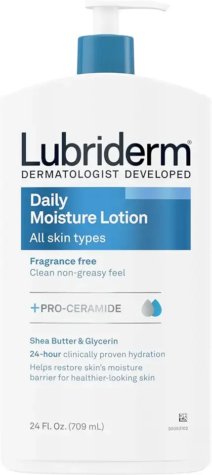 Lubriderm Fragrance Free Daily Moisture Lotion + Pro-Ceramide, Shea Butter & Glycerin, Face, Hand & Body Lotion for Sensitive Skin, Hydrating Lotion for Healthier-Looking Skin, 24 fl. oz
