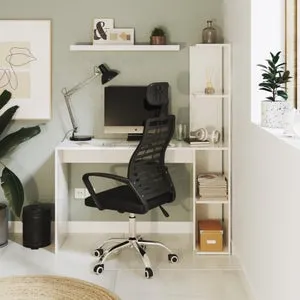 Mesa de escritorio con estante Double color blanco de 110x136x50cm