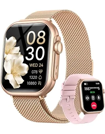 Smart Watch for Women for iPhone Android: 1.85"Smartwatch with Make/Answer Call Sleep Heart Rate SpO2 Blood Pressure Monitor IP68 Waterproof 120+Sport Mode Fitness Tracker 1000mAh Battery 2Bands Pink