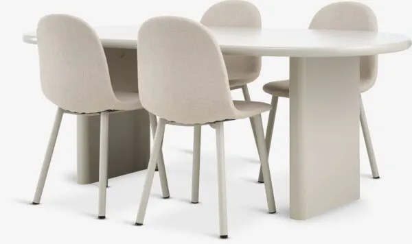 VORDINGBORG + EJSTRUP VORDINGBORG L198 tafel beige + 4 EJSTRUP stoelen beige