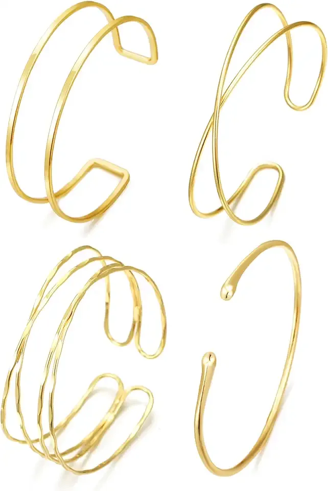 BROCC 4PCS Minimalist Gold Arm Cuff Bracelets, Adjustable Coil Armband Set Jewelry