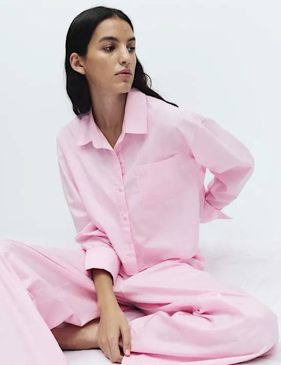 Pure Cotton Cropped Pyjama Shirt