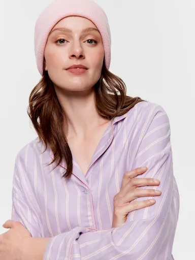 Lilac Stripe Viscose Flannelette Boyfriend Long Sleeve Shirt