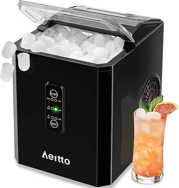 Aeitto Ice Makers Countertop, 26Lbs/24H, 9 Ice Cubes Release in 6 Mins, 2 Sizes of Bullet Ice Machine,Self-Cleaning Portable Ice Maker with Ice Scoop and Basket for Home Kitchen Office Bar RV, Black