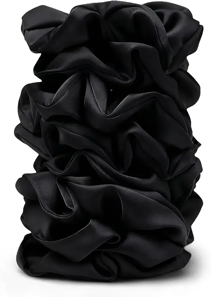 Satin Scrunchies for Women – 8PCS Black Silk Hair Ties – No Crease, Frizz-Free, Gentle Elastic Hair Bands for Thick & Thin Hair, Soft & Stylish Hair Accessories Gifts