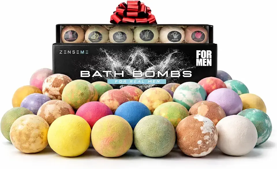 Bath Bombs for Men, Gift Set of 18 Scented Organic Handmade Bath Bombs of 2.5 oz with Natural Essential Oils. Perfect for Boyfriend, Husband, Father or Friend, by ZenseMe
