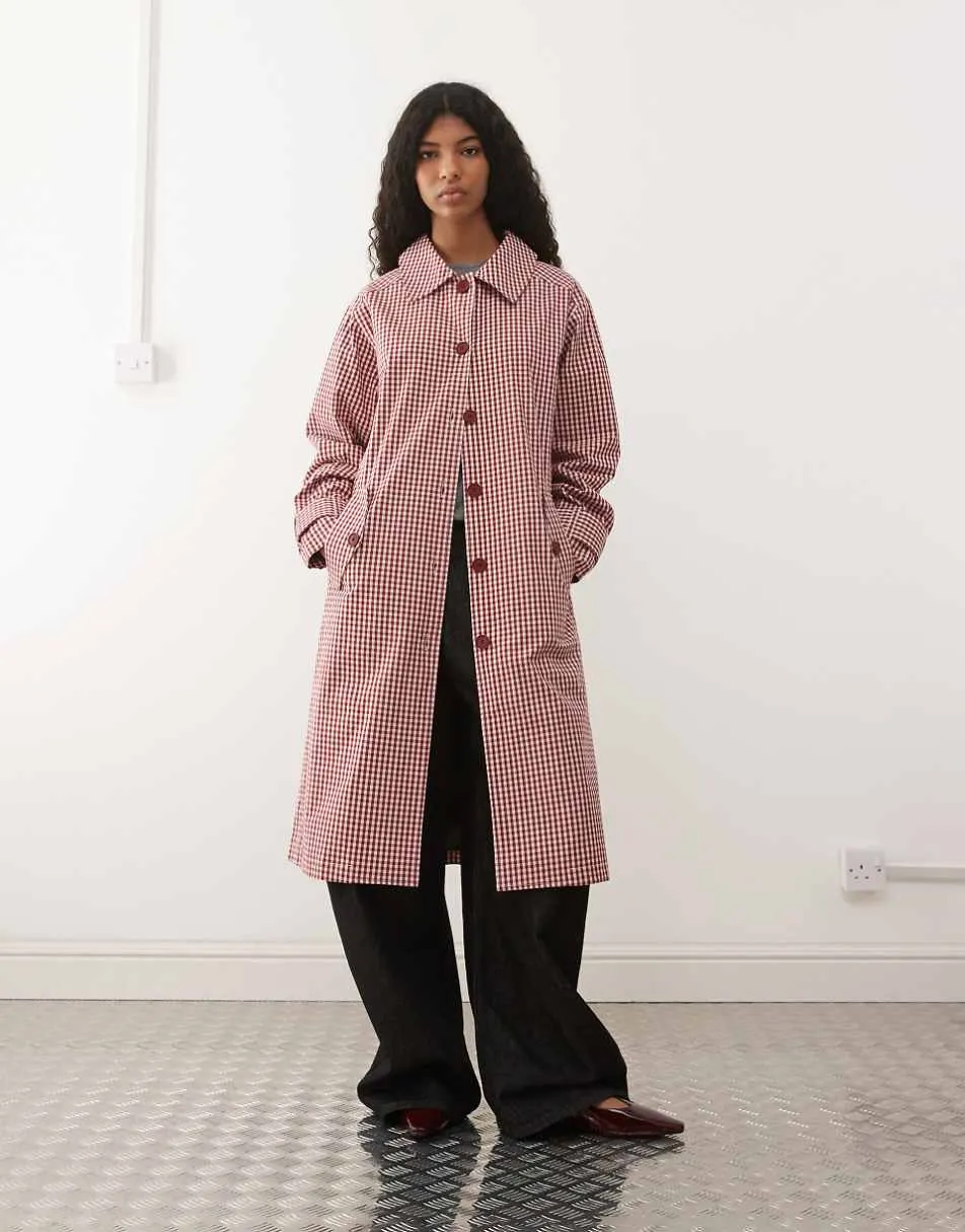 Reclaimed Vintage gingham check trench in red