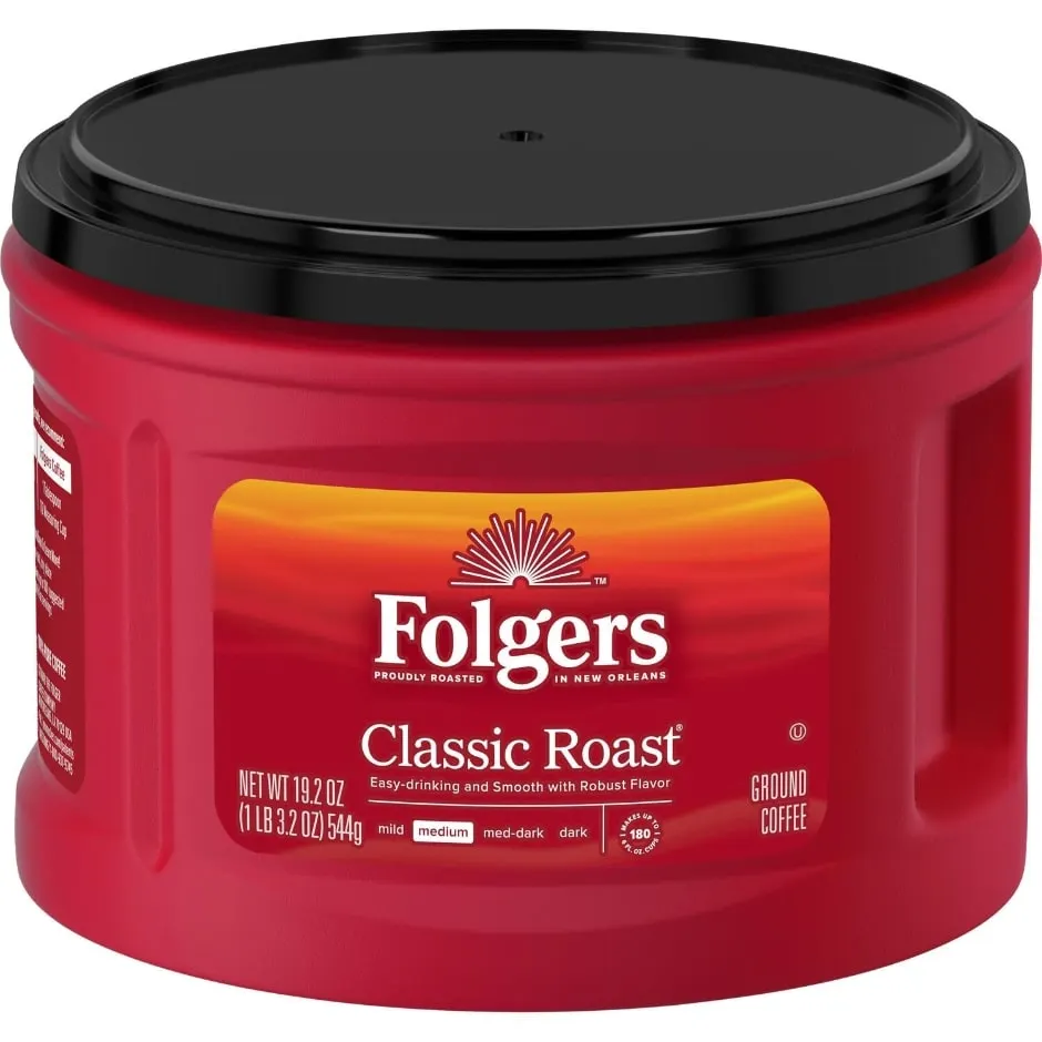Folgers Classic Roast Ground Coffee, Medium Roast, 19.2 Oz. Canister