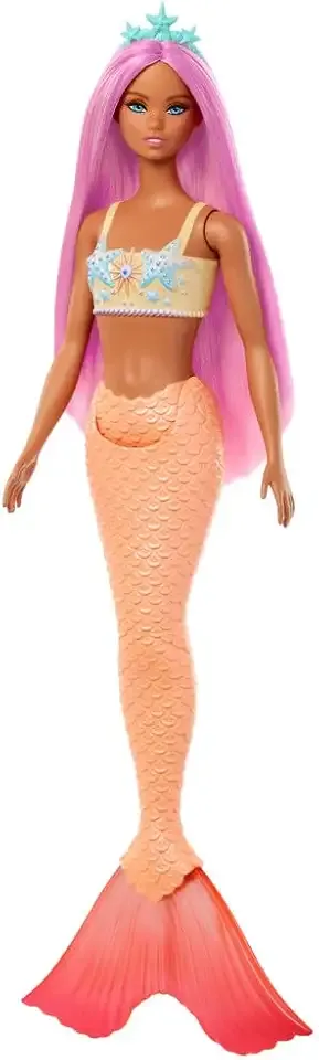 Mermaid Doll with Pink Fantasy Hair & Headband Accessory, Toy with Starfish-Inspired Bodice & Soft Orange Tail