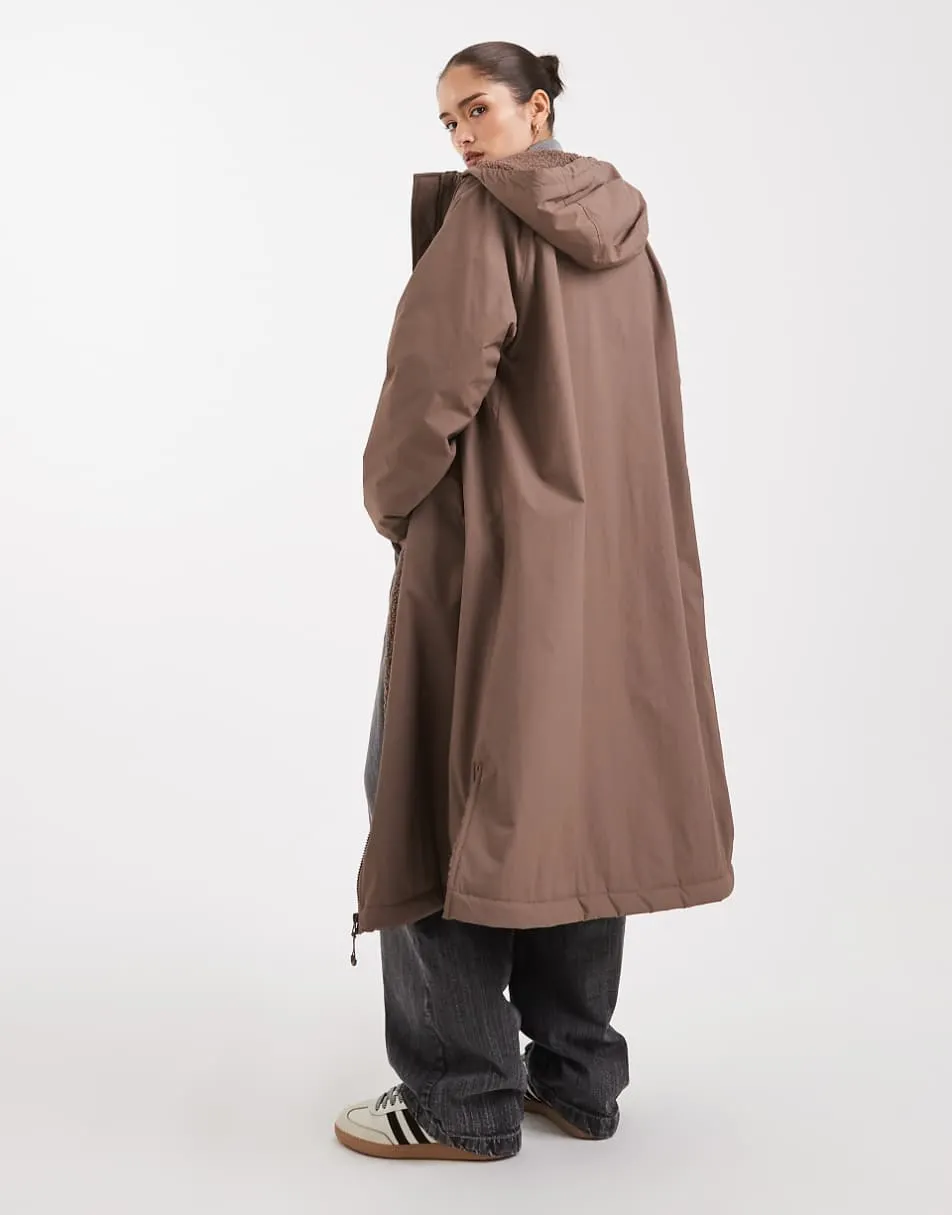 ASOS DESIGN longline fleece lined rain coat in mushroom