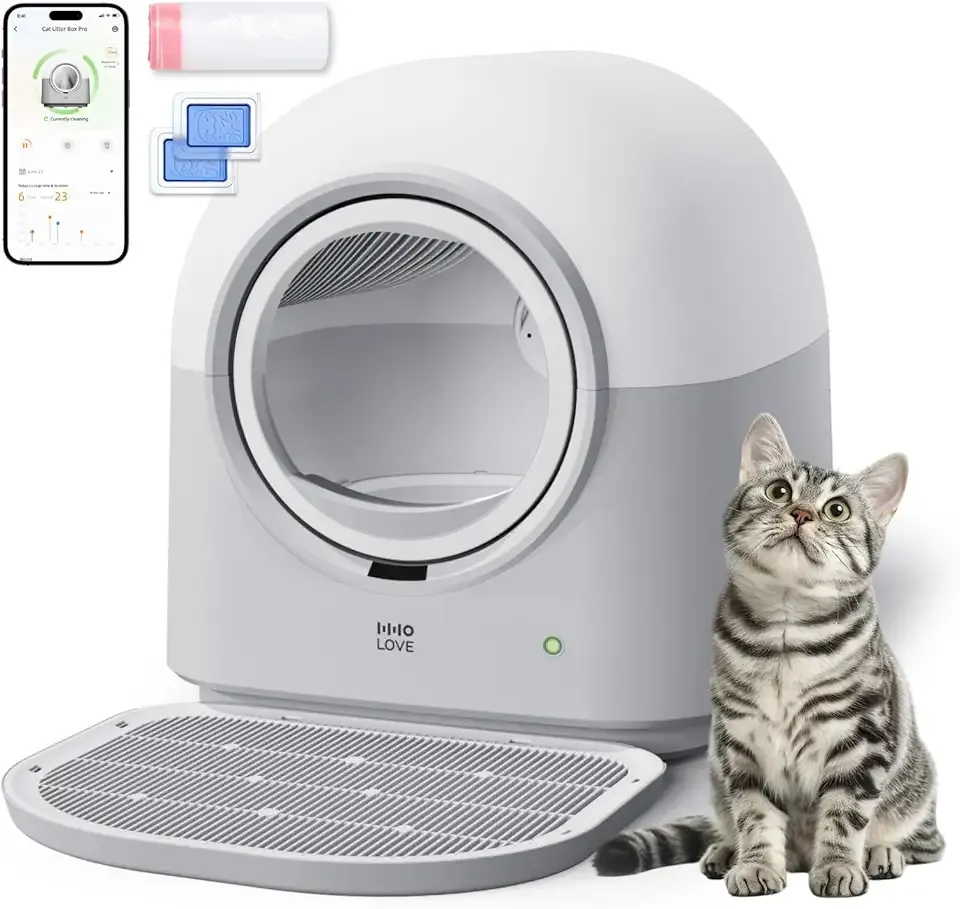HHOLOVE L2 Self Cleaning Cat Litter Box Safe Anti-Pinch,with Deodorizer and Liner,Automatic Hands-Free Smart Robot Self Cleaning Litter Box - Large 60L Capacity, for Multiple Cats