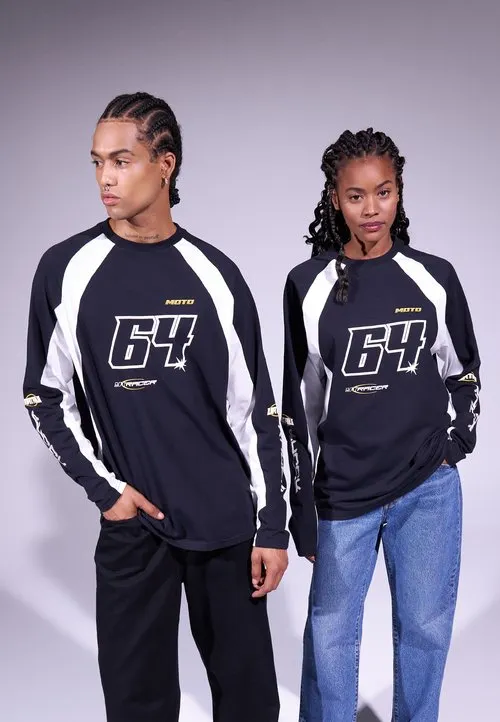 REGULAR FIT RACING LONG SLEEVED - Topper langermet - black