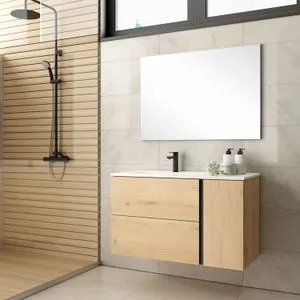 Mueble de baño con Lavabo SALT 2 Cajones + 1 Puerta Roble Collet 80x45 cm - EGORE