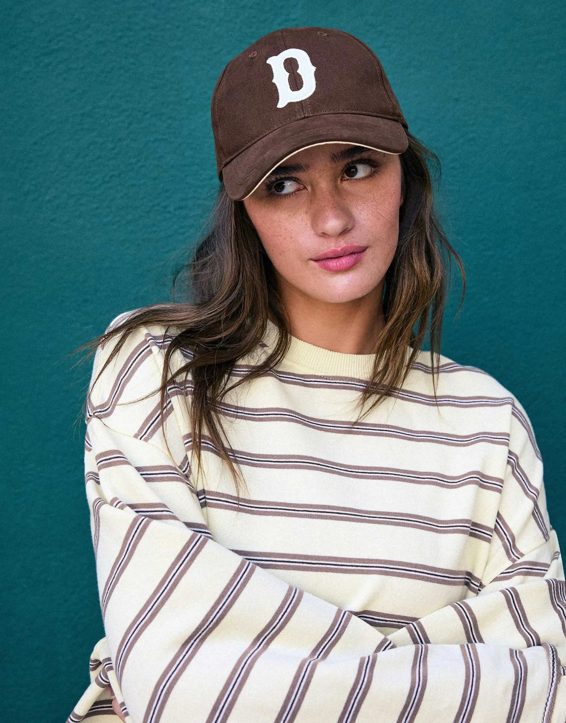 Bershka Striped round neck sweatshirt in yellow