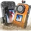 8K Digital Camera WiFi 33FT Underwater Camera for Snorkeling 70MP Waterproof Camera with 64GB Card Rugged Dustproof Shockproof Dual-Screen Selfie Autofocus Point and Shoot Digital Camera\(Orange\)
