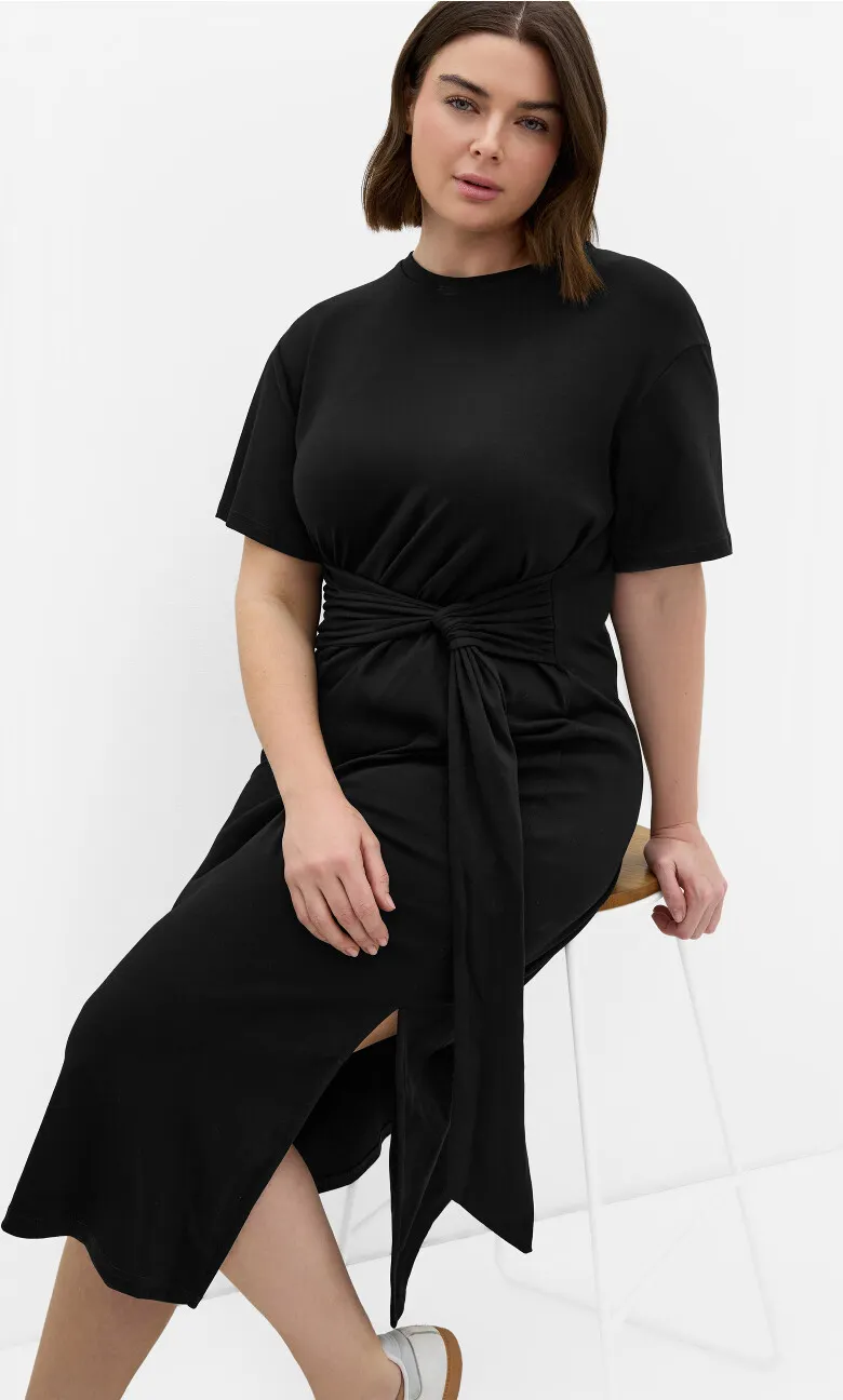 Gina Waist Detail Midi Dress - black