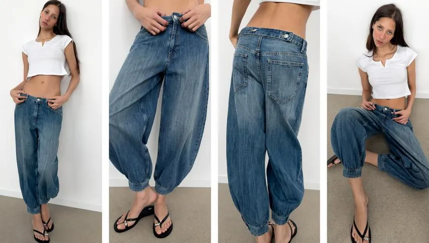 TRF MID-WAIST BALLOON JEANS WITH BELT LOOP DETAIL