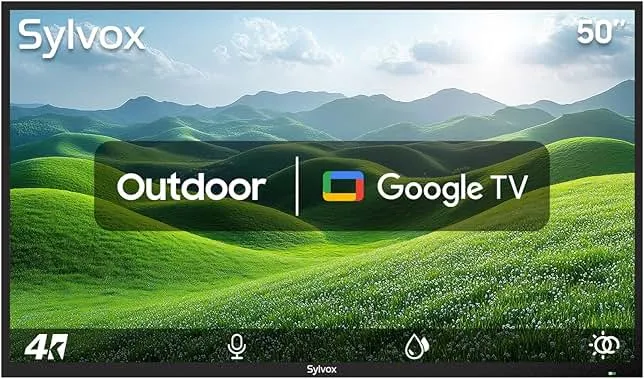SYLVOX 50 Inch Outdoor Smart Television Weatherproof Google TV, 4K 700NIT High Brightness Temperature Resistant IP55 Waterproof TVs, Anti-Scratch, Suitable for Partial Sun (Patio Series)