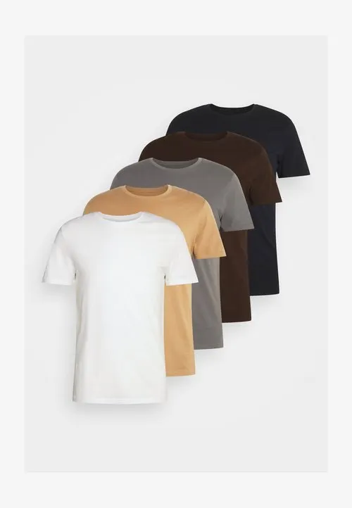 5 PACK - T-shirts - dark grey/white/light brown