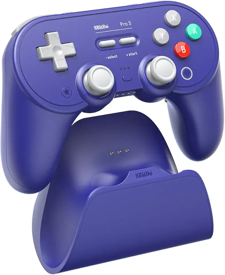 8Bitdo Pro 3 Bluetooth Controller with Swappable ABXY Buttons, TMR Joysticks, Hall Effect Triggers, Pro Back Buttons, Charging Dock, for Switch/Switch 2, Windows, Apple, SteamOS, Android - Purple