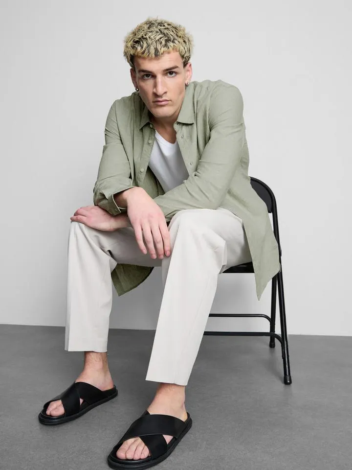 Chemise à manches longues en lin mélangé