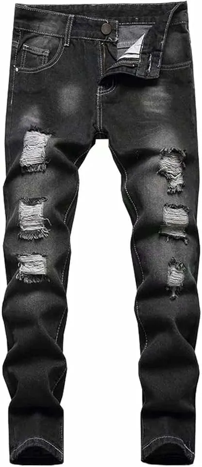 HENGAO Boy's Distressed Ripped Skinny Jeans
