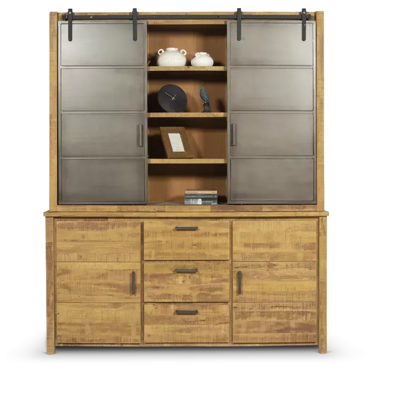 Vitrinekast (metalen schuifdeuren) Steelwood - Seasoned Brown