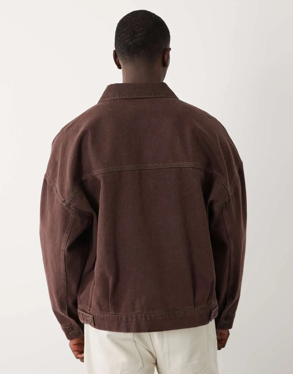 ASOS DESIGN oversized denim trucker jacket in washed brown