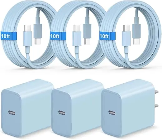 iPhone Duo 18 17 16 15 Charger Fast Charging USB C Charger Block, Blue | 3 Pack Type C Chagrers Compatible with iPhone 18/18 Pro/18 Pro max/iPhone Duo, iPhone 17/16/15 Series, iPad Pro, Android iPhone Duo 18 17 16 15 Charger Fast Ch…