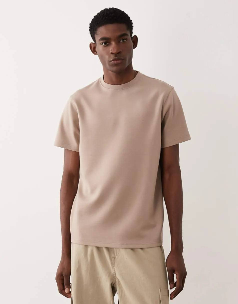 ASOS DESIGN luxe interlock regular fit t-shirt in beige