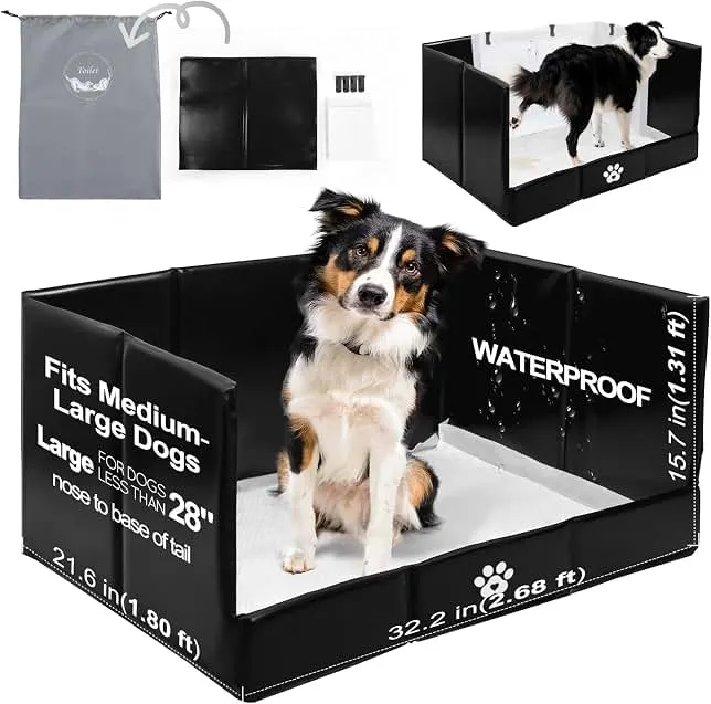 HQ4US 4LEGS Dog Litter Box, Pee Pad Holder Foldable, Indoor Dog Potty Tray for Puppy & Medium Dogs, High Walls, Seamless, No Assembl…