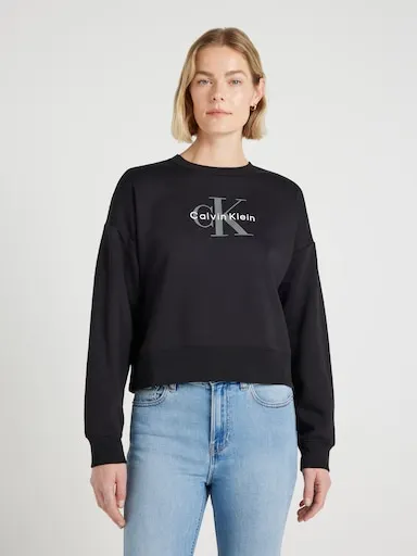 Calvin Klein Long Sleeve Monogram Logo Relaxed Sweat In Black