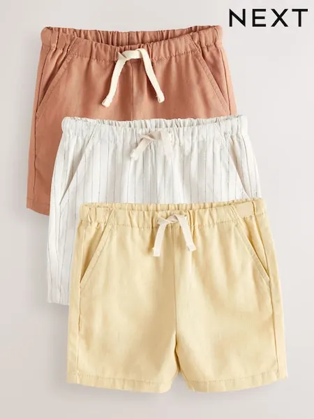 Blue/Yellow/Dino Linen Blend Shorts 3 Pack (3mths-7yrs)