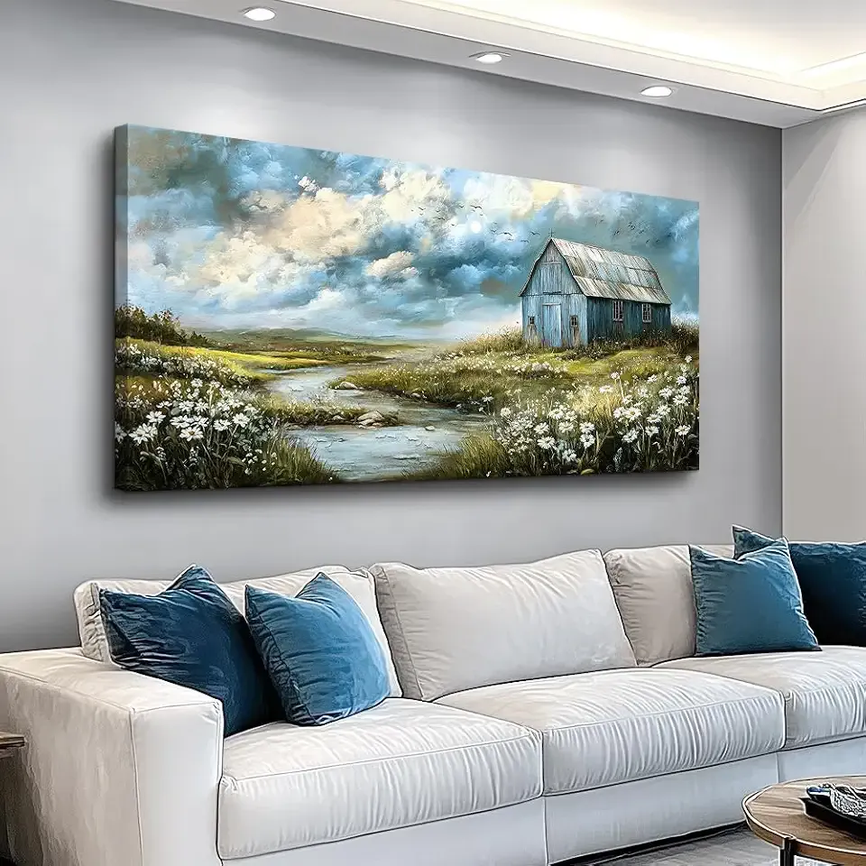 PHAOHUAXM Wall Art For Living Room Decor Field Scenery Painting 20x40 In