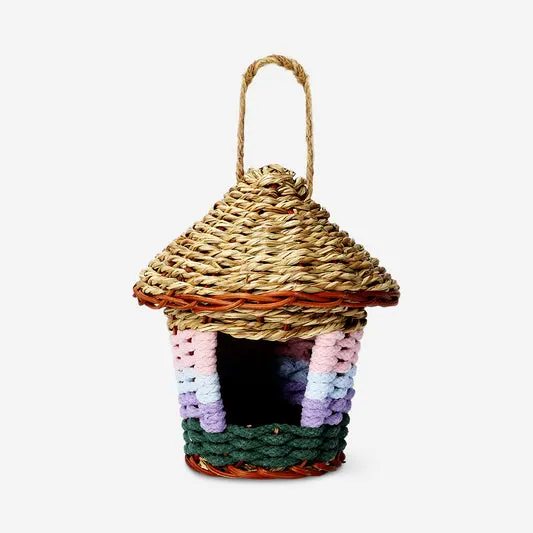 Colourful straw birdhouse - 17 cm